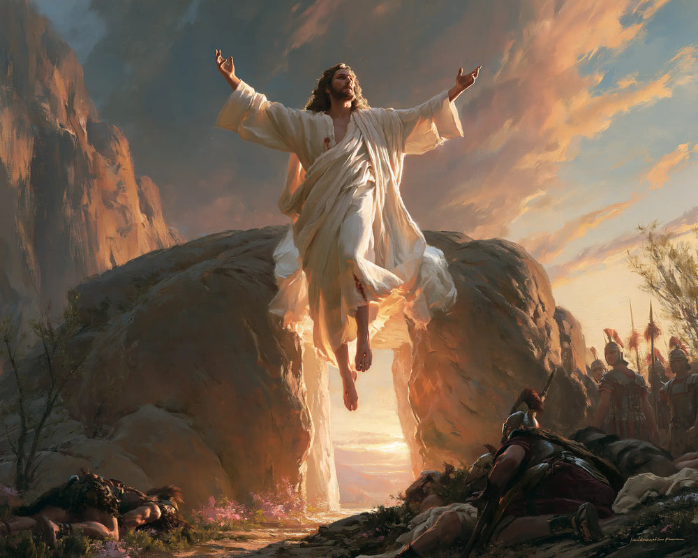 Resurrection of Jesus Christ in Sacred Monumental View style, landscape Christian artwork no. 8