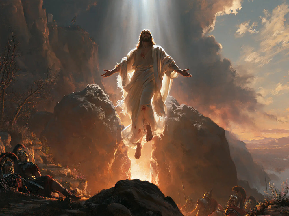 Resurrection of Jesus Christ in Sacred Monumental View style, landscape Christian artwork no. 10