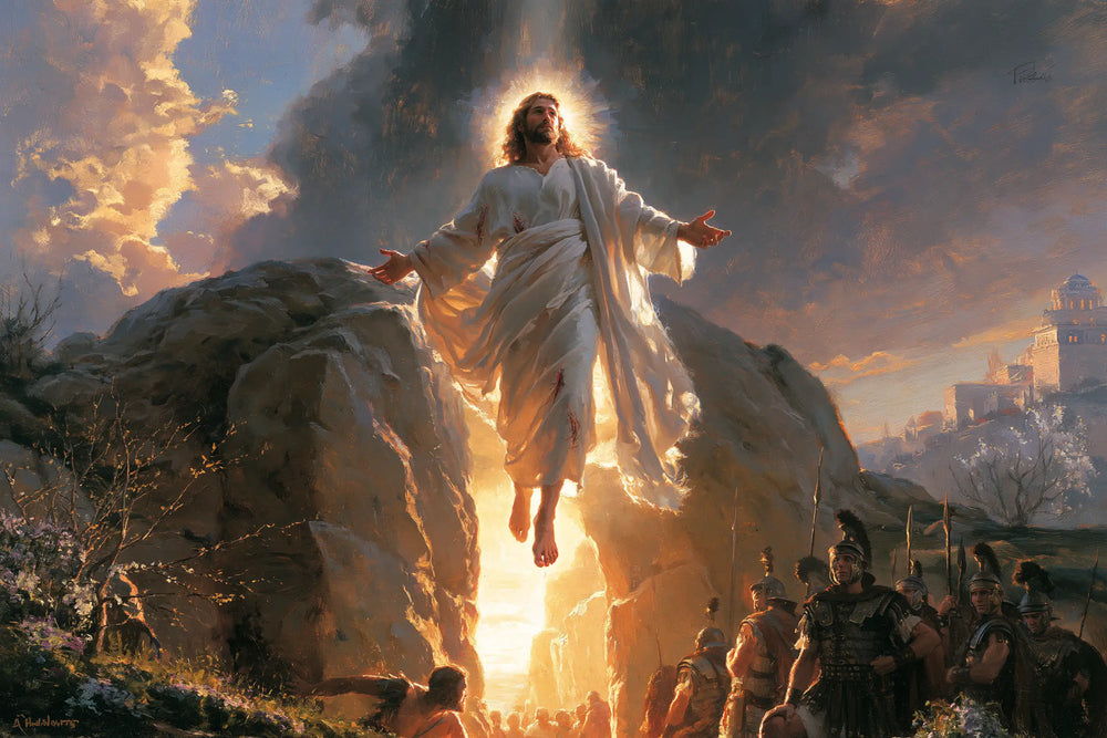 Resurrection of Jesus Christ in Sacred Monumental View style, landscape Christian artwork no. 14