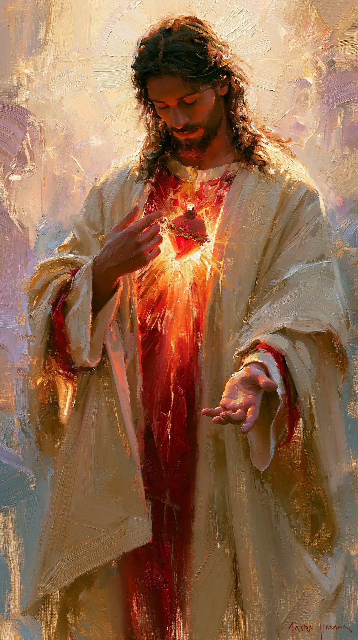 The Sacred Heart of Jesus — Gentleness in Lilac Shadows