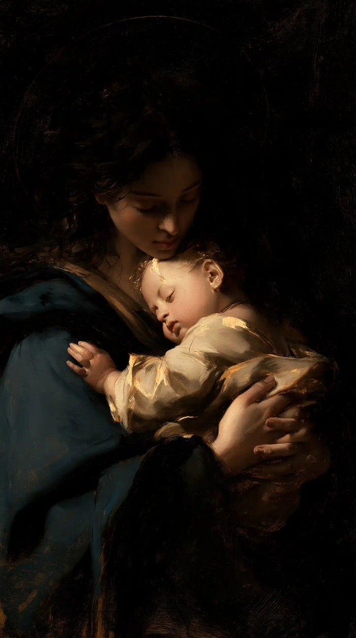 Virgin Mary and Child Jesus - Black and Gold · Portrait n° 15