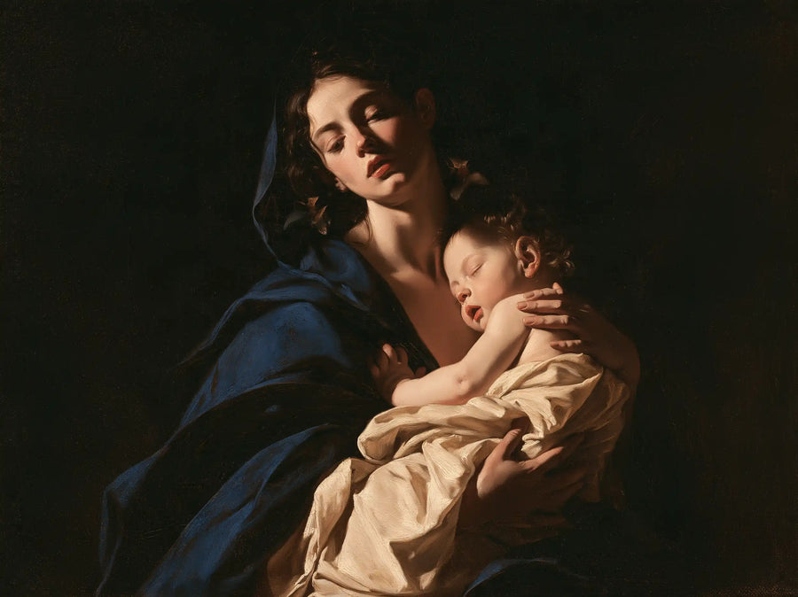 Virgin Mary and Child Jesus - Caravaggio Tenebrism · Landscape n° 4