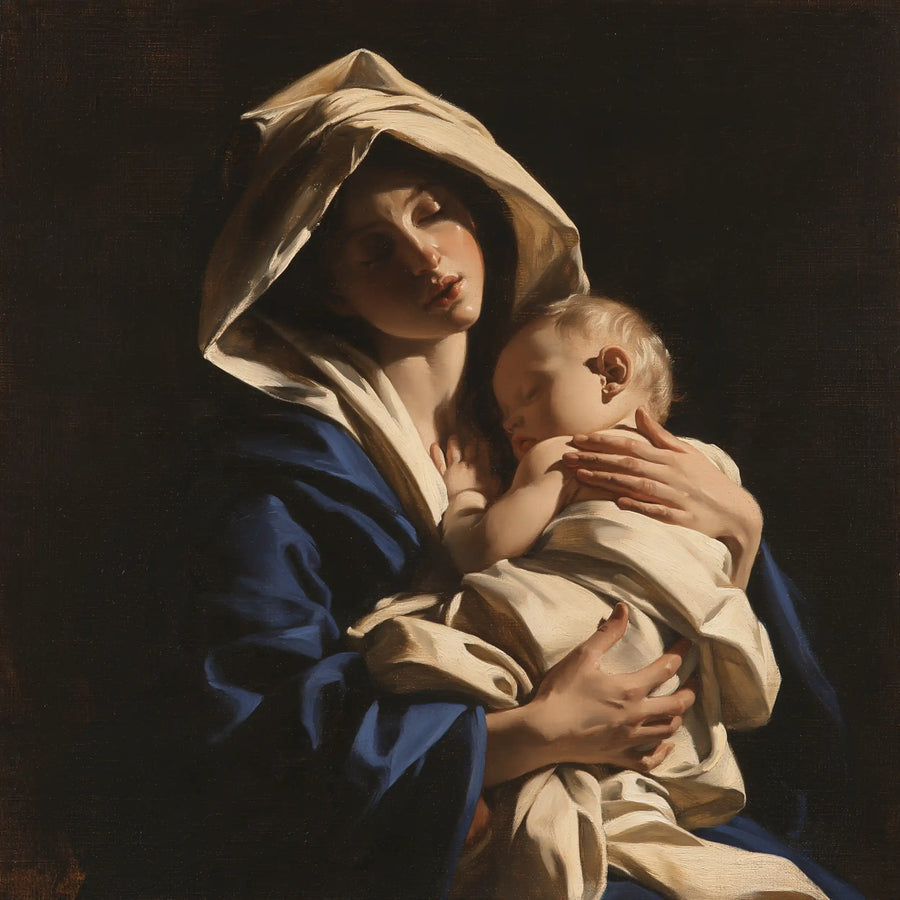 Virgin Mary and Child Jesus - Caravaggio Tenebrism · Square n° 4