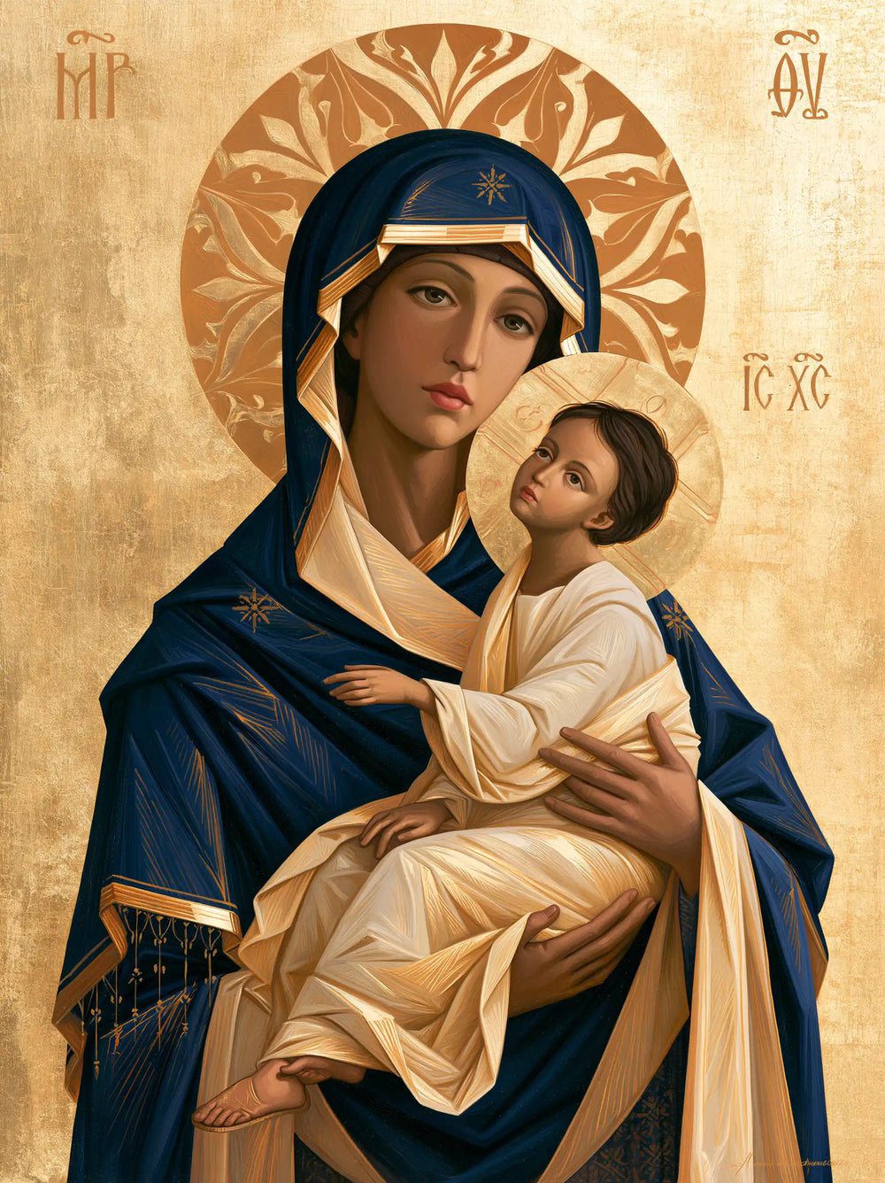 the Virgin Mary and the Child Jesus in Contemporary Byzantine style, portrait Christian artwork no. 28