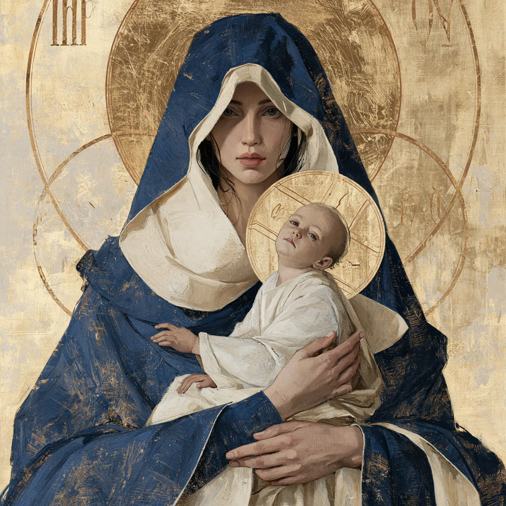 the Virgin Mary and the Child Jesus in Contemporary Byzantine style, square Christian artwork no. 7