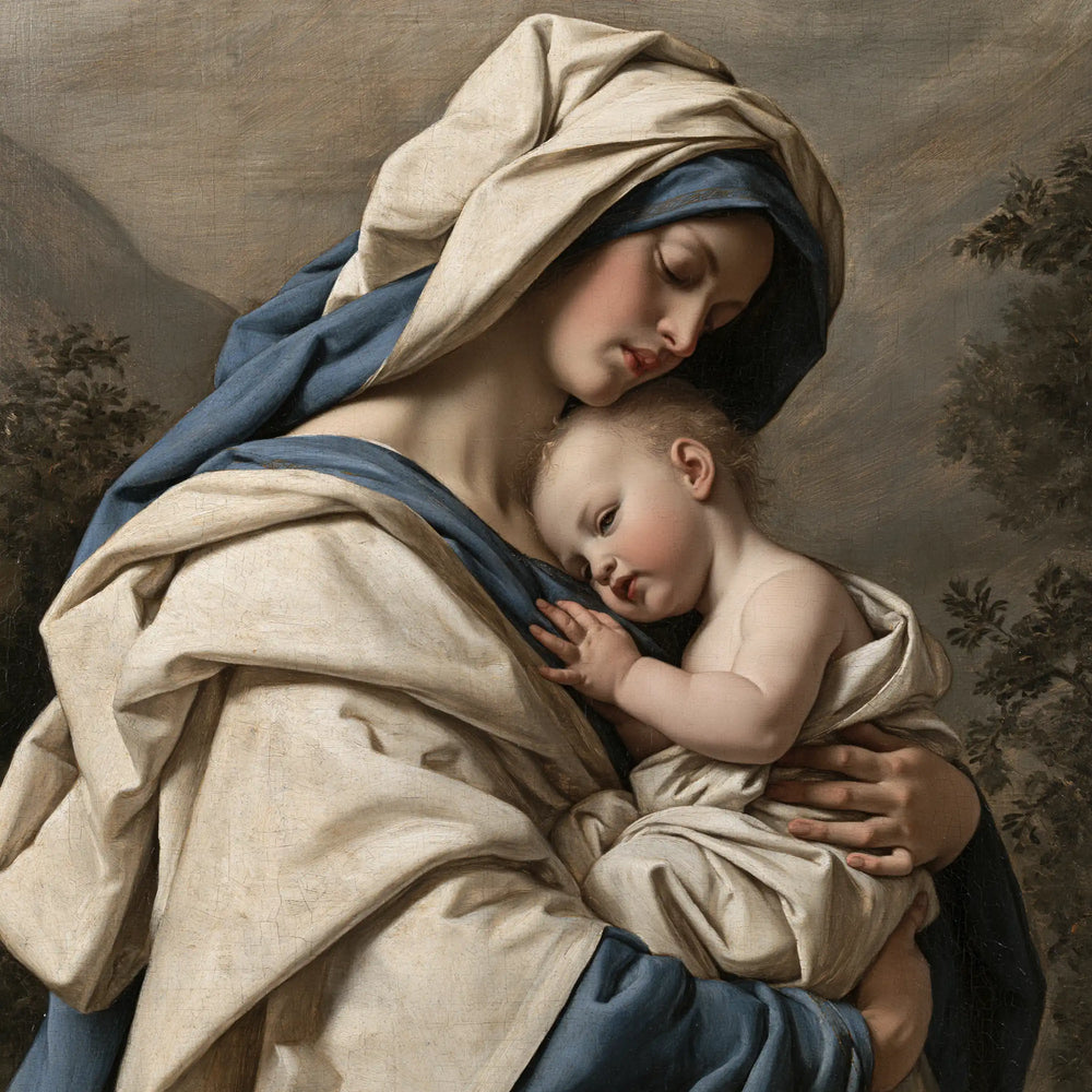 the Virgin Mary with the Child Jesus in Florentine Renaissance style, square Christian artwork no. 6
