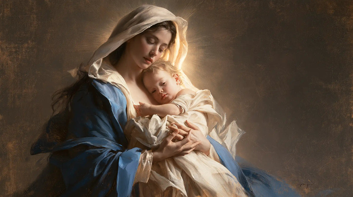 the Virgin Mary presenting the Child Jesus in Mary Presenting the Child Jesus style, landscape Christian artwork no. 14