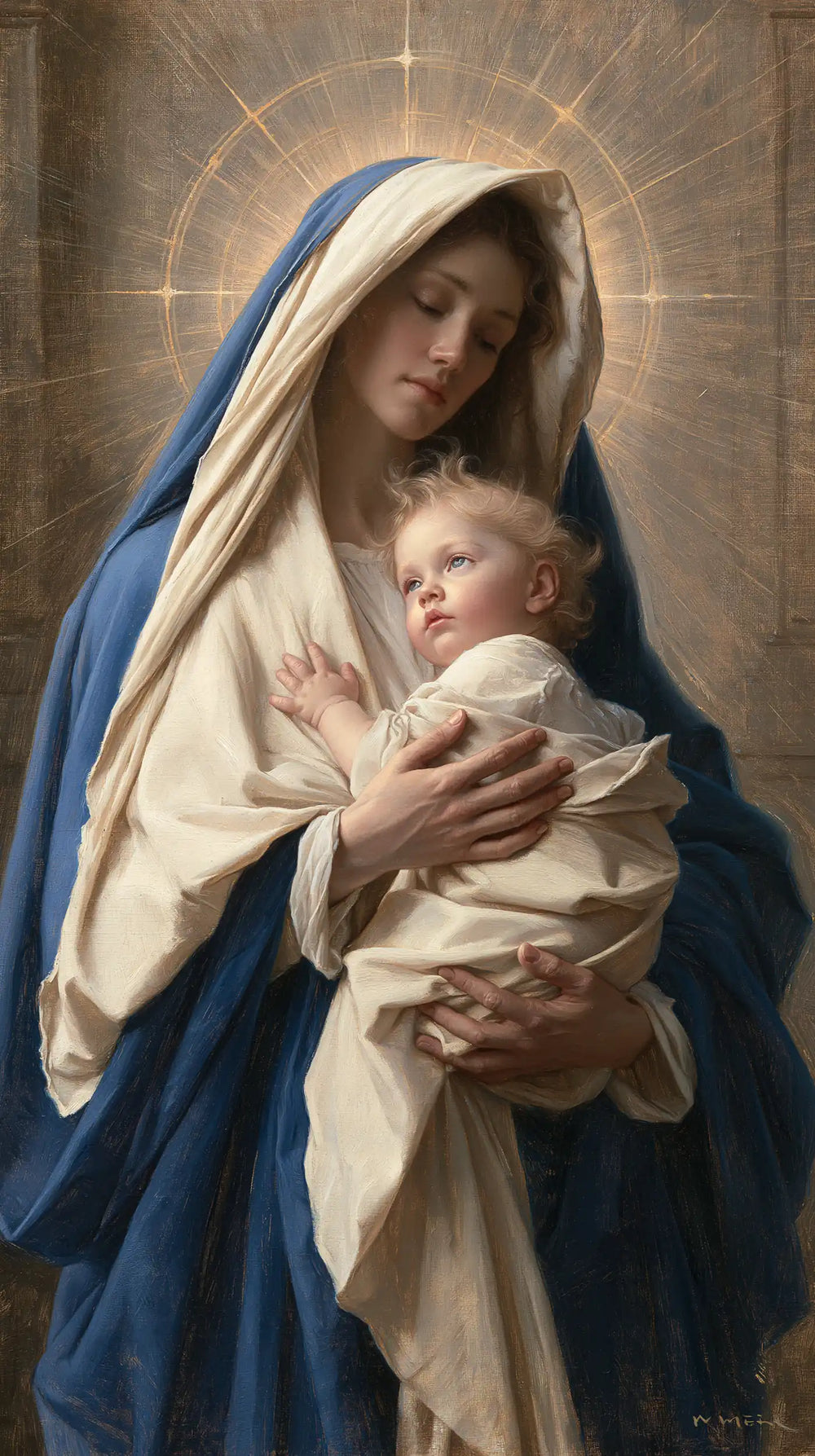 the Virgin Mary presenting the Child Jesus in Mary Presenting the Child Jesus style, portrait Christian artwork no. 4