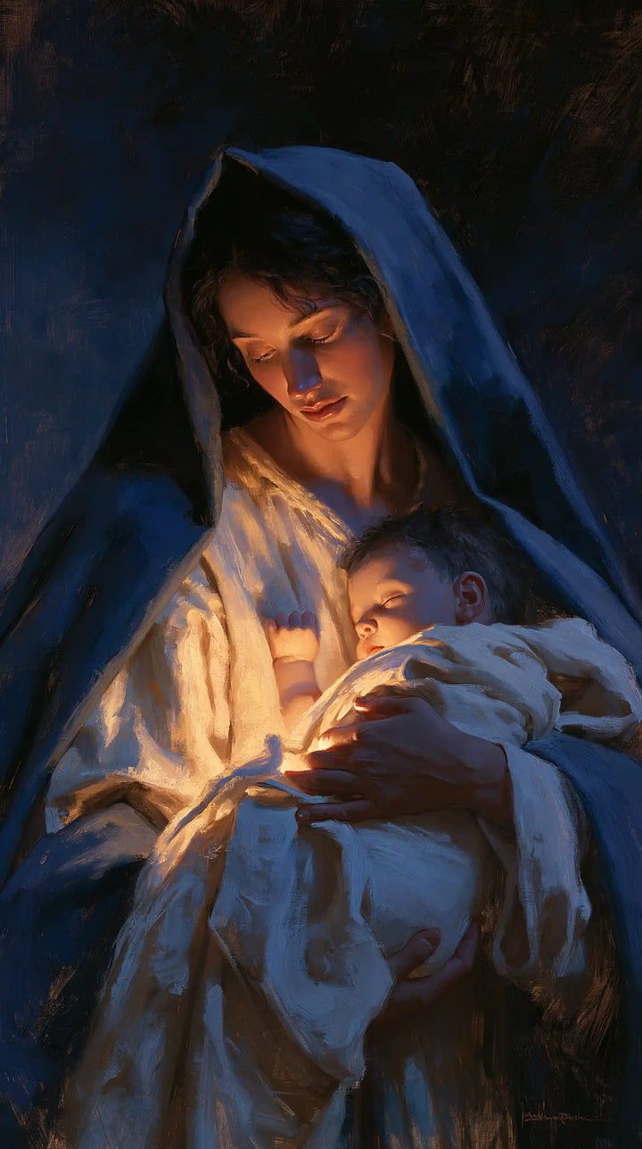 Virgin Mary and Child Jesus - Midnight Blue Chiaroscuro · Portrait n° 15