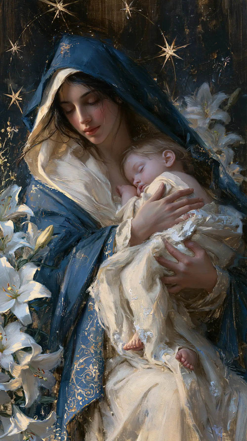 the Virgin Mary and the Child Jesus in Symbolist style, portrait Christian artwork no. 3