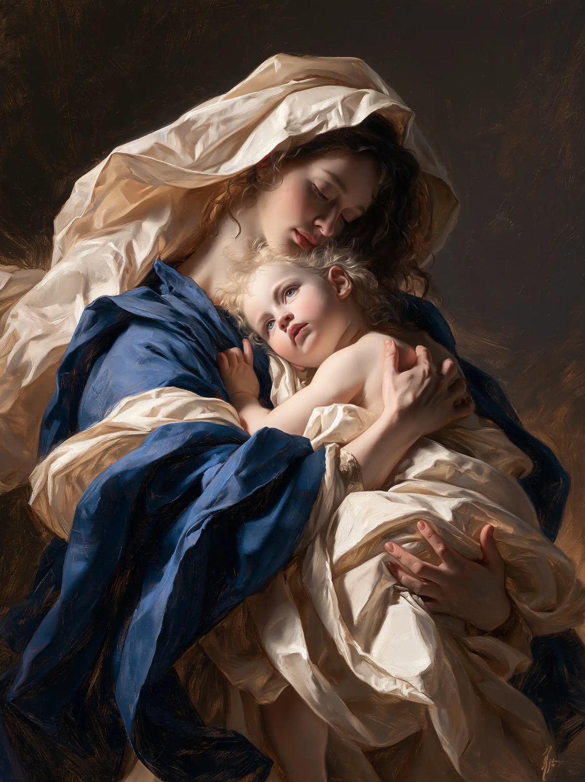 the Virgin Mary and the Child Jesus in Theatrical Baroque style, portrait Christian artwork no. 17