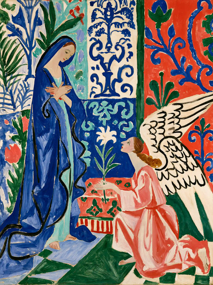 Virgin Mary in the Blue Arabesque Garden – Fauvist Art · Portrait
