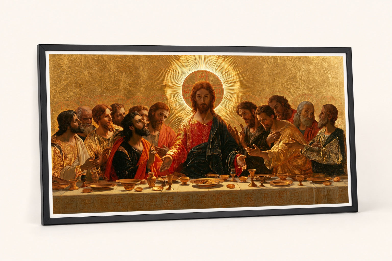 The same Last Supper Fine Art print in a slim black classic frame