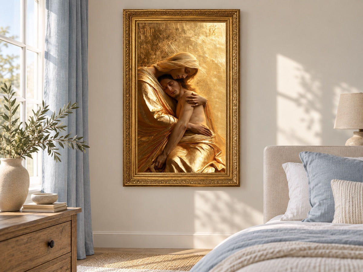 The Pietà — gold framed interior mockup