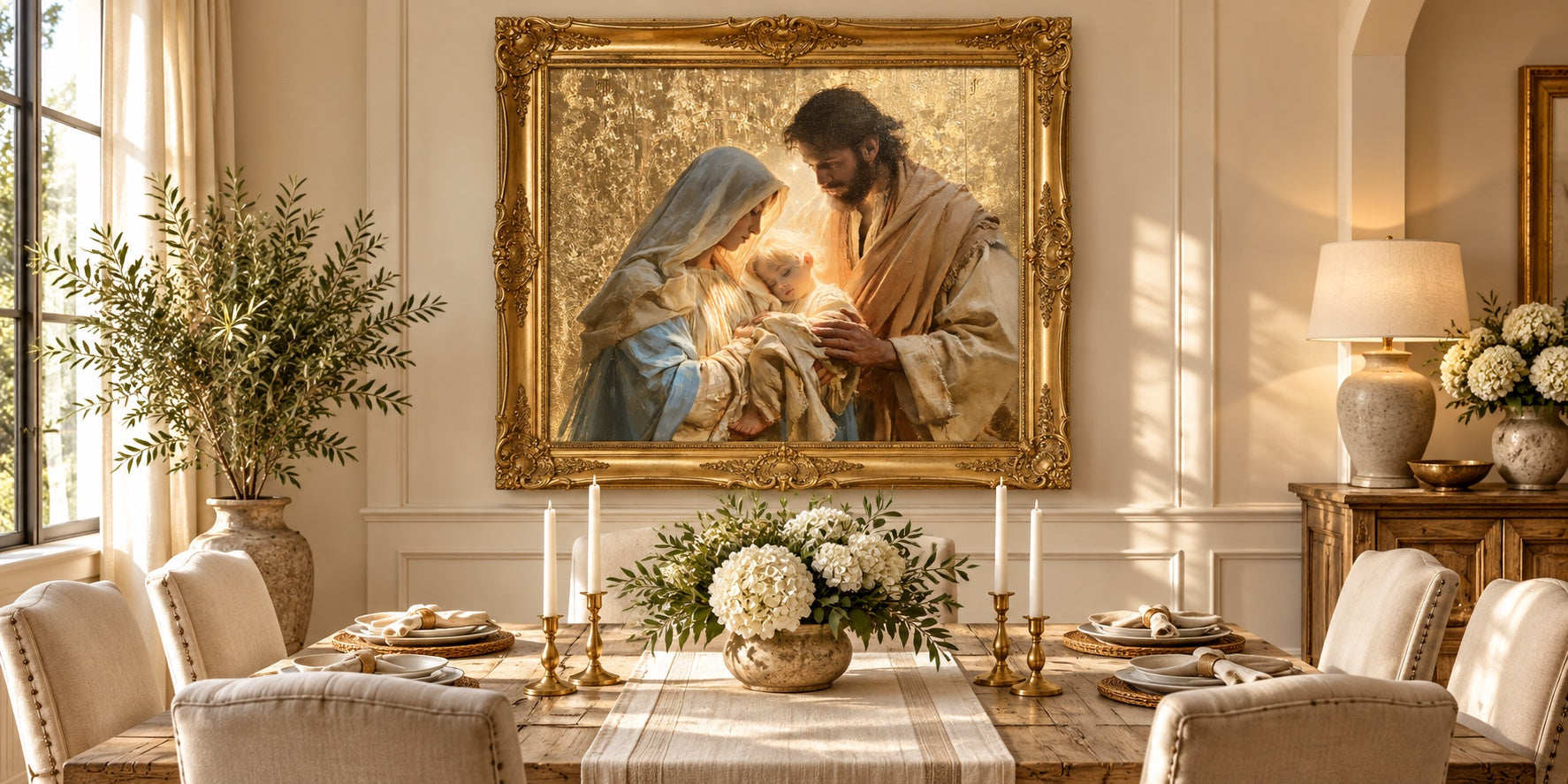 The Holy Family — Gold artwork styled in a gold frame