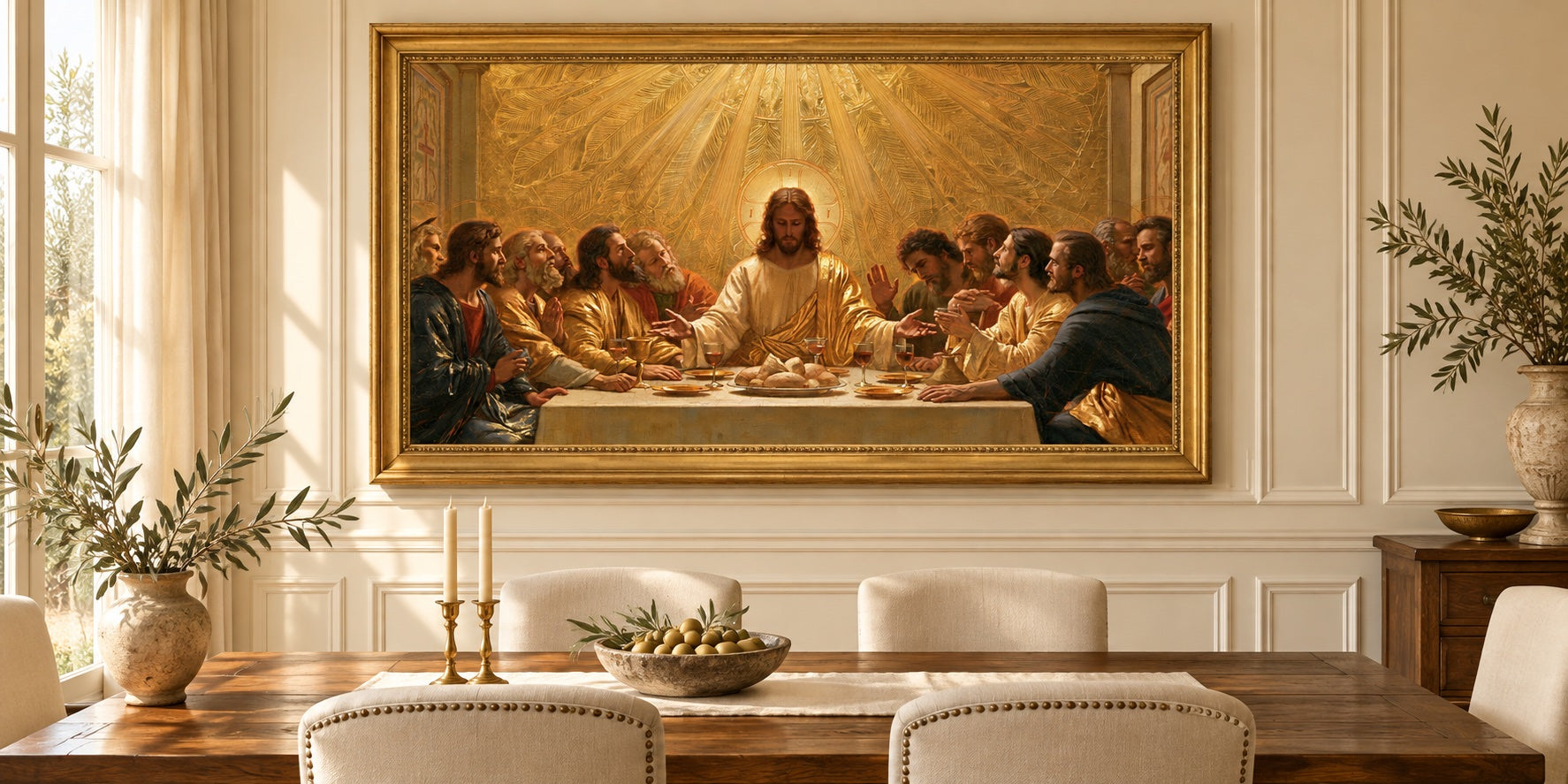 The Last Supper — Gold artwork styled in a gold frame